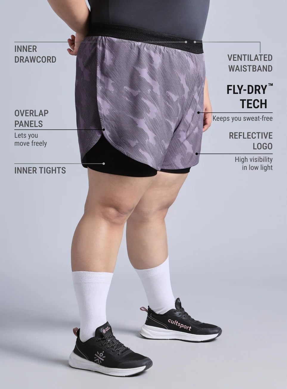 Women's Grey Urban Camo Shorts with Inner Tight Plus Size Shorts - Image 5