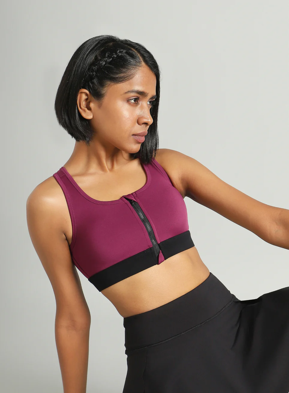 Women's Maroon Front Zip High Support Training Bra