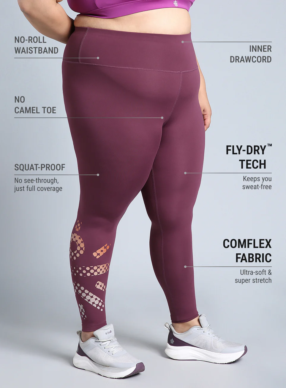 Women's Maroon Plus Size Graphic Branded COMFlex Training Tights - Image 5