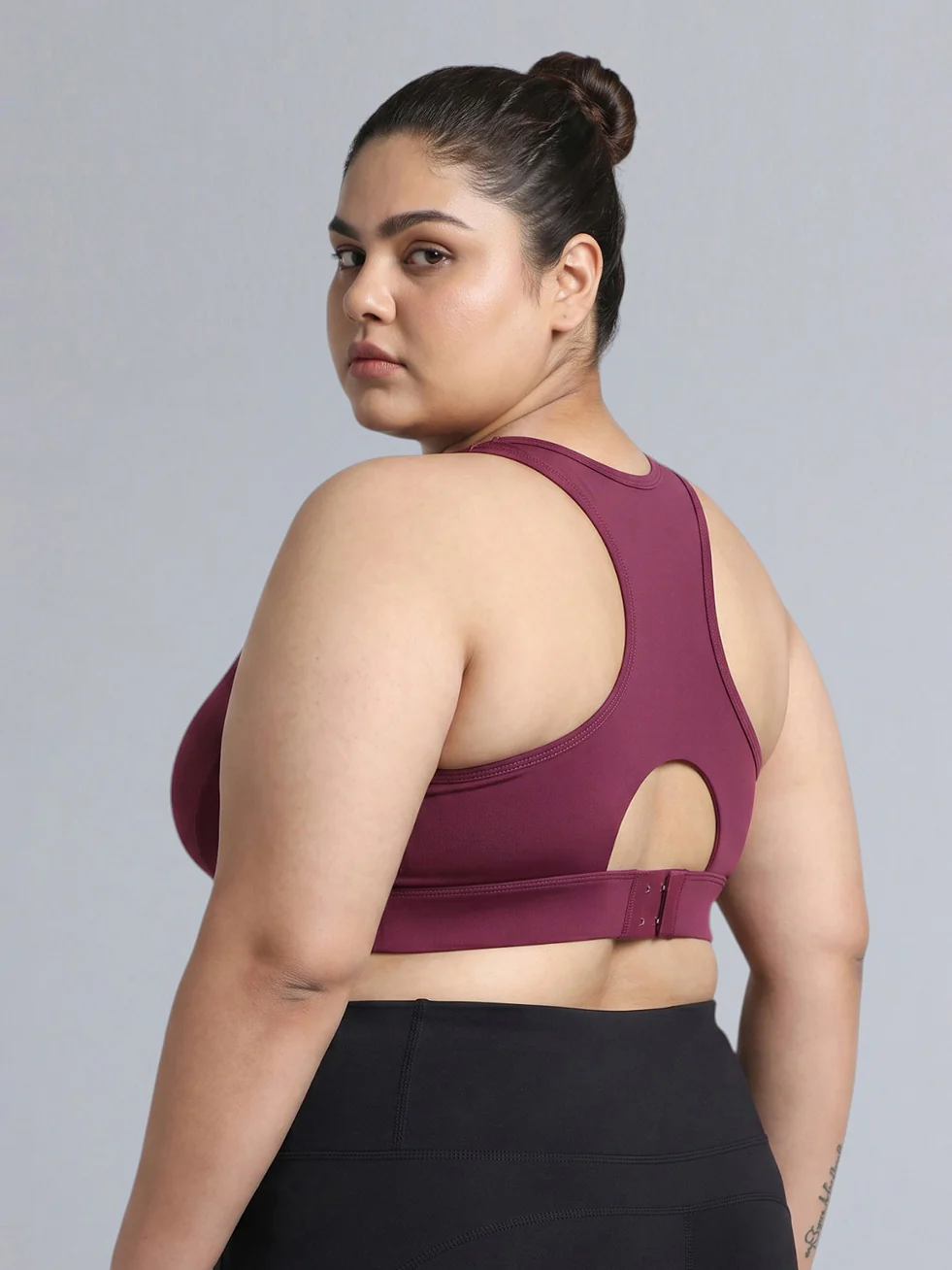 Women's Maroon Racer Back Hook Running High Support Plus Size Sports Bra