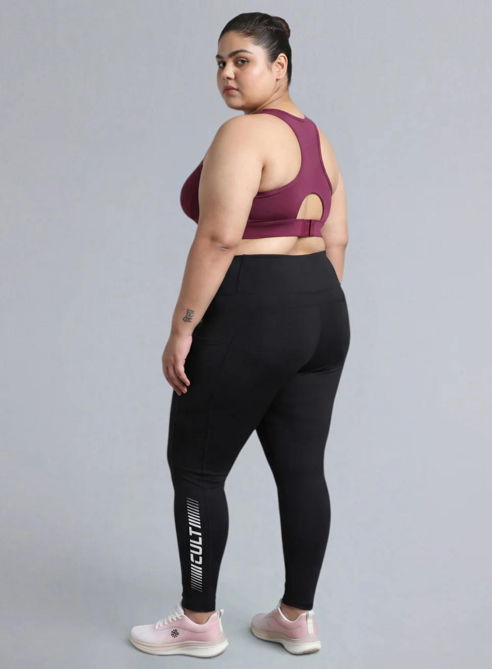 Women's Maroon Racer Back Hook Running High Support Plus Size Sports Bra - Image 2