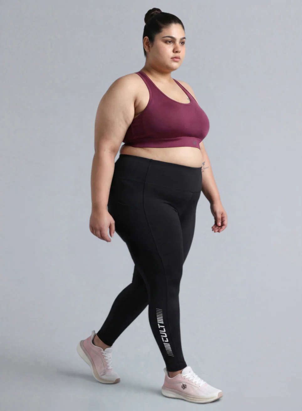 Women's Maroon Racer Back Hook Running High Support Plus Size Sports Bra - Image 3