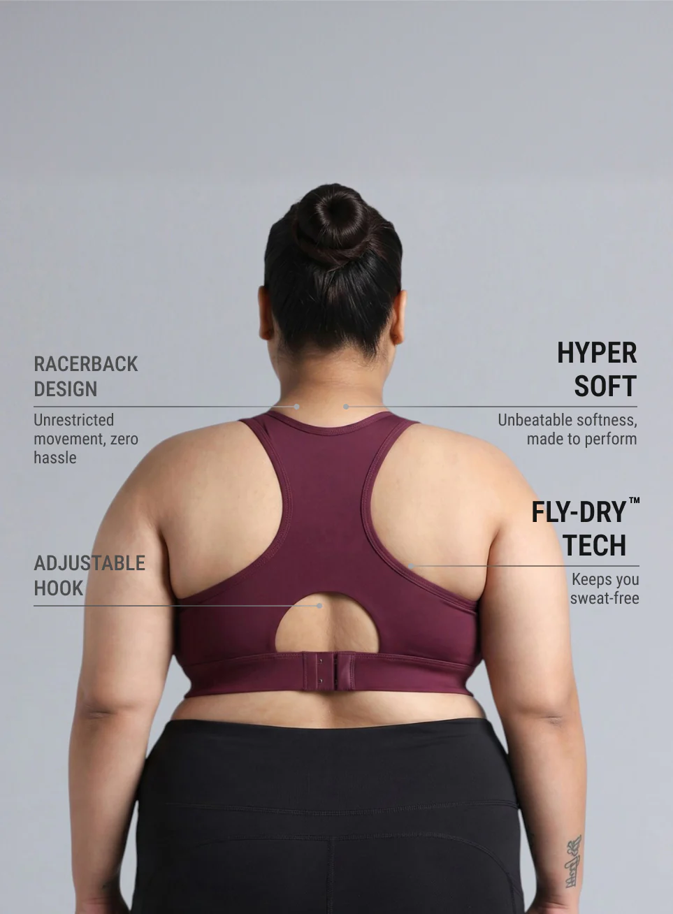 Women's Maroon Racer Back Hook Running High Support Plus Size Sports Bra - Image 6