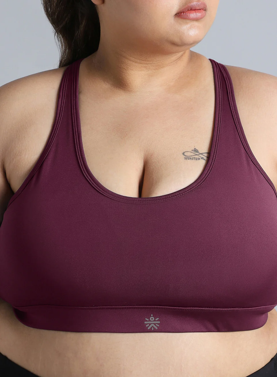 Women's Maroon Racer Back Hook Running High Support Plus Size Sports Bra - Image 7