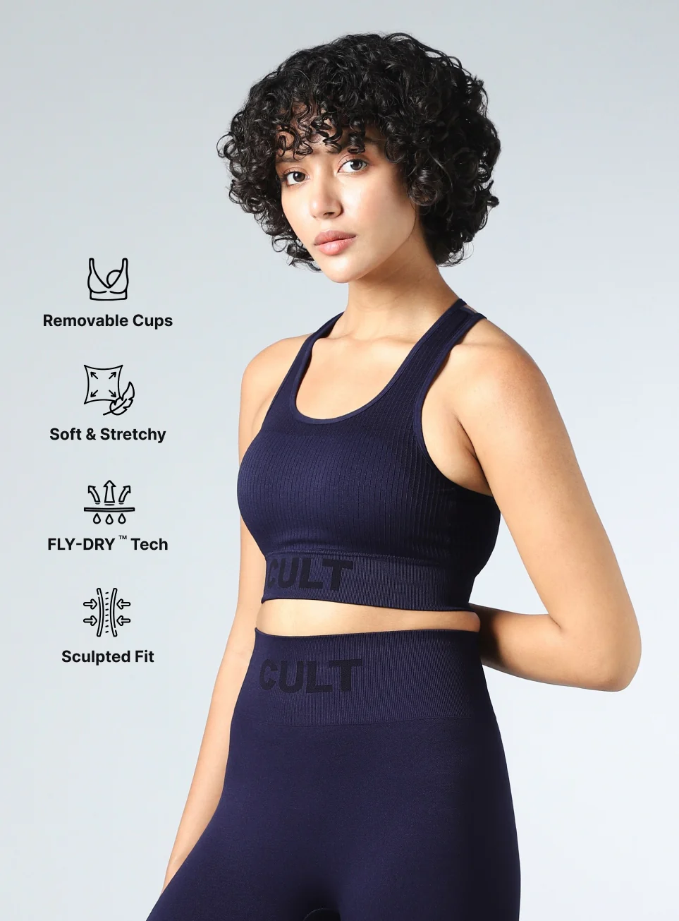 Women's Navy Powerflow Medium Support Seamless Bra - Image 5