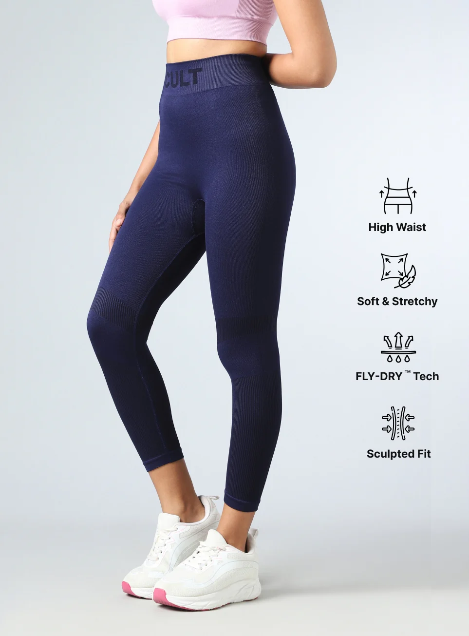 Women's Navy Sculpt Fit Seamless Tights - Image 5