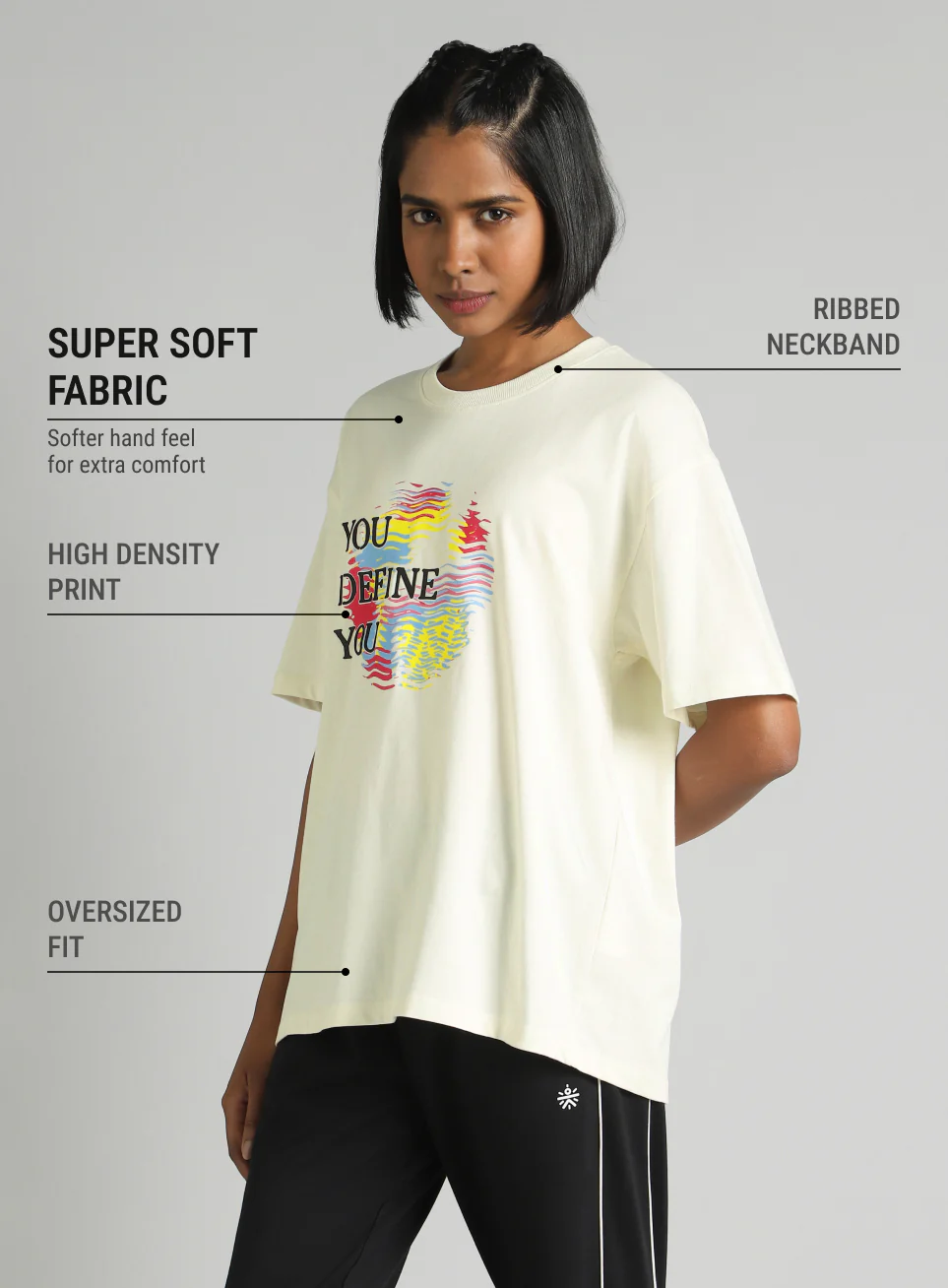 Women's Off White Graphic Oversized Fit T-Shirt - Image 5