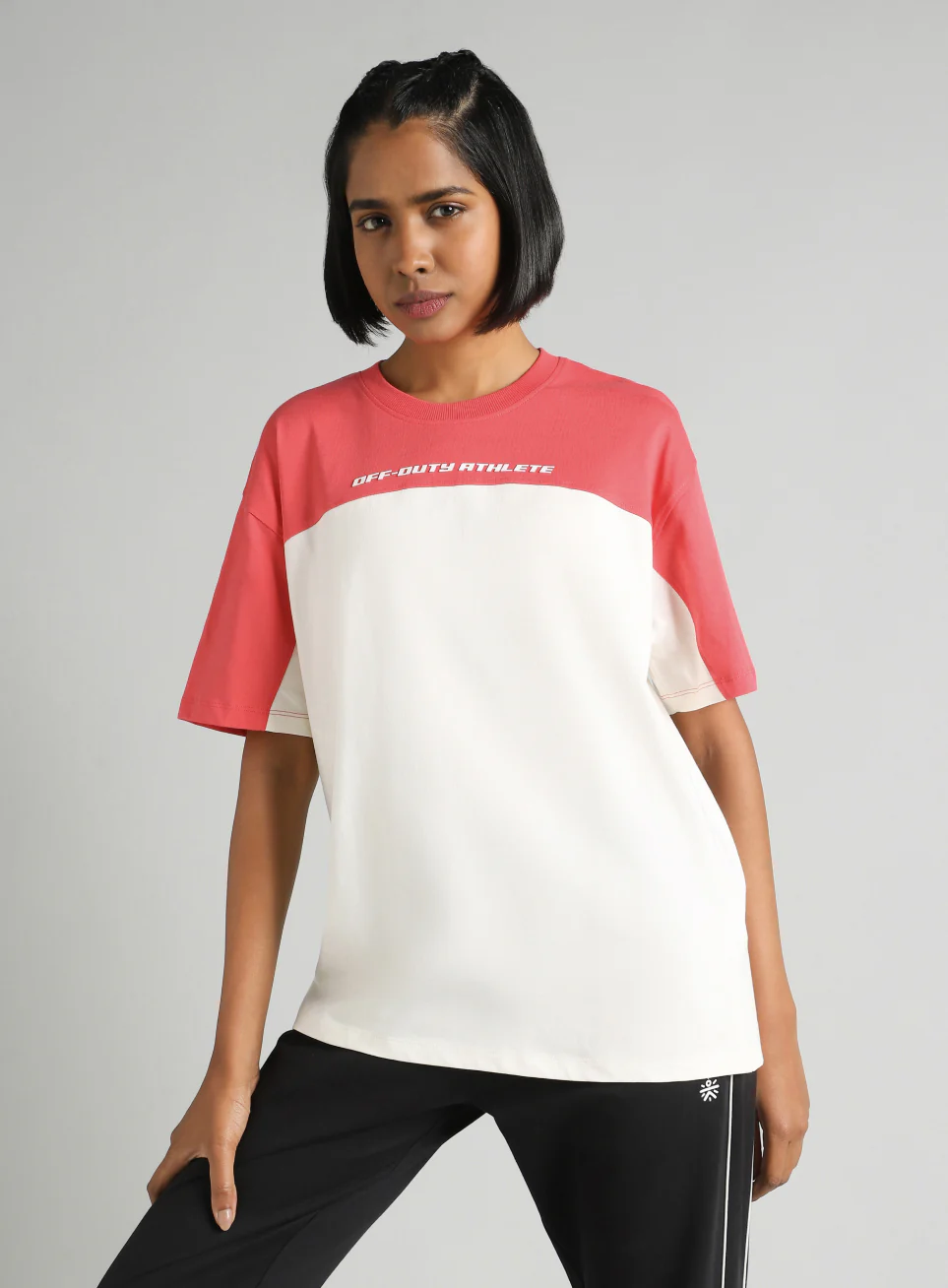 Women's Off White Offbeat Colorblock Oversized Fit T-Shirt