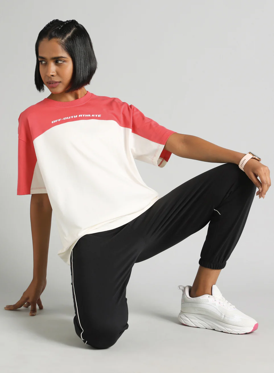 Women's Off White Offbeat Colorblock Oversized Fit T-Shirt - Image 3