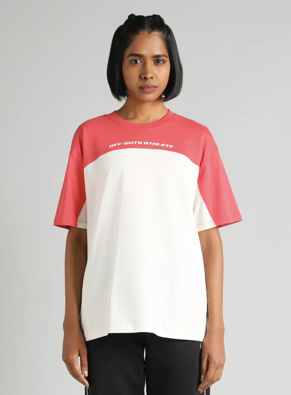 Women's Off White Offbeat Colorblock Oversized Fit T-Shirt - Image 4