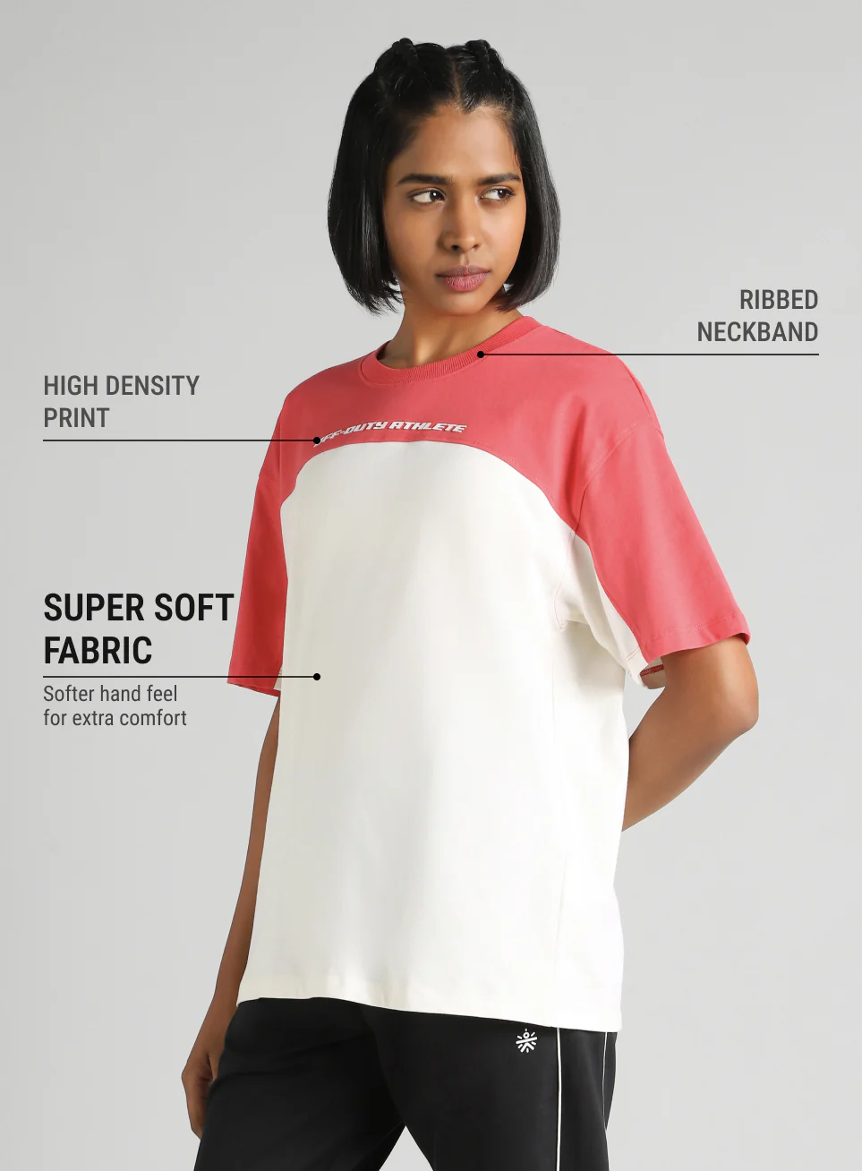 Women's Off White Offbeat Colorblock Oversized Fit T-Shirt - Image 5