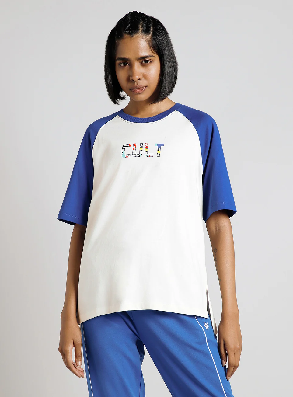 Women's Off White Retro Block Graphic Oversized T-shirt - Image 4