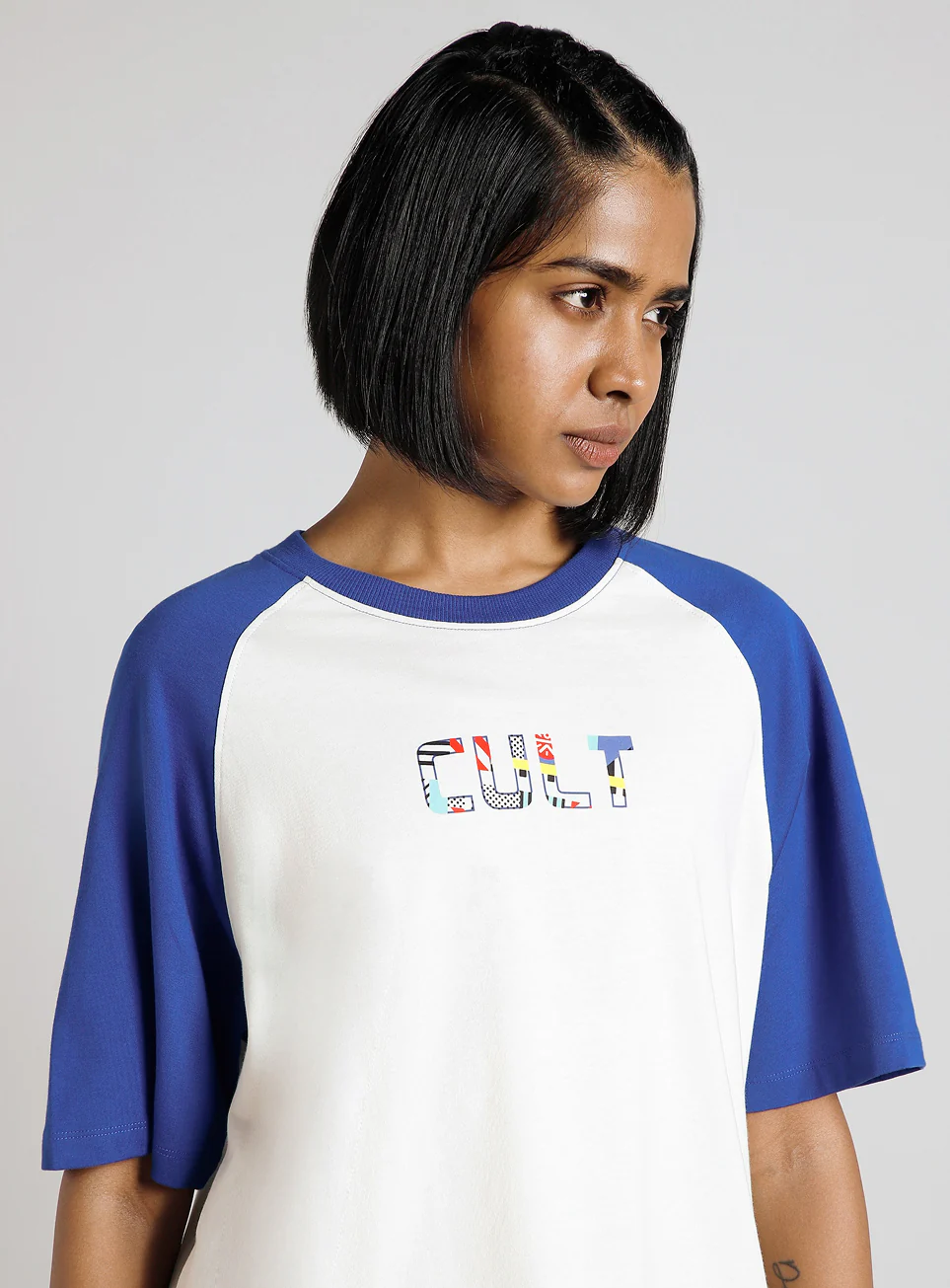 Women's Off White Retro Block Graphic Oversized T-shirt - Image 7