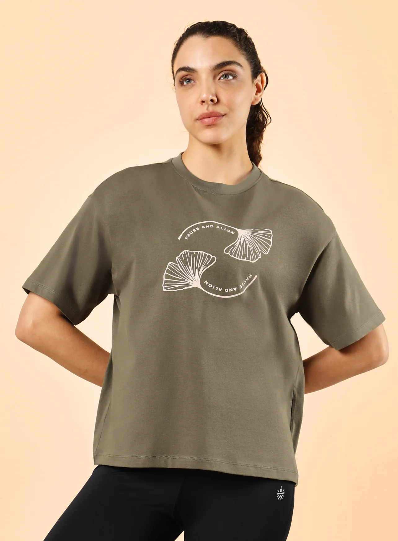 Women's Olive Pause and Align Printed T-shirt