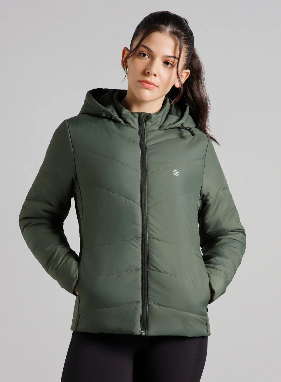 Women's Olive Puffer Jacket - Image 4