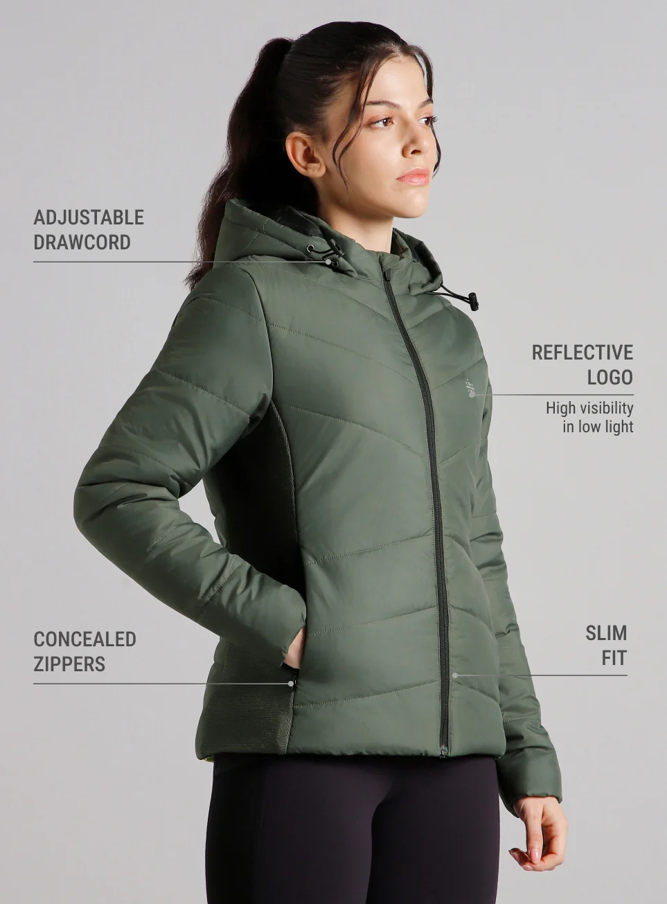 Women's Olive Puffer Jacket - Image 5
