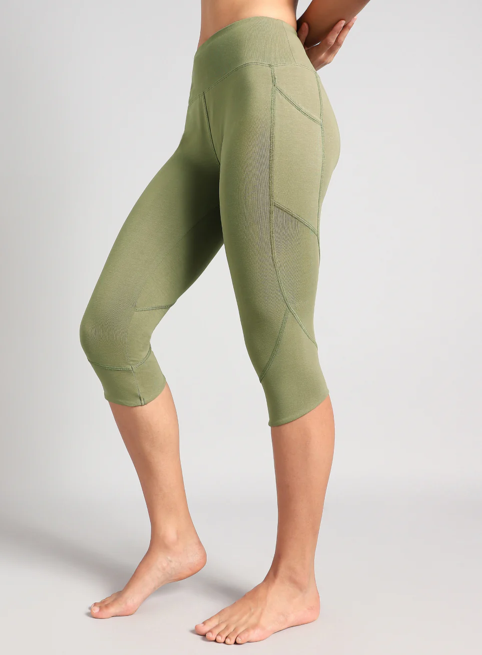 Women's Olive Yoga Flow Cotton Cropped Tights