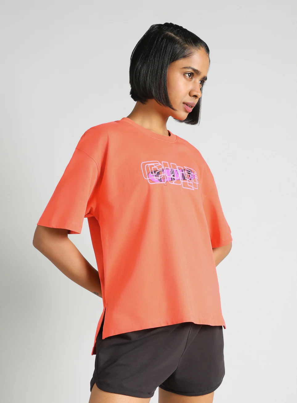 Women's Orange Skate Graphic Oversized Fit T-Shirt