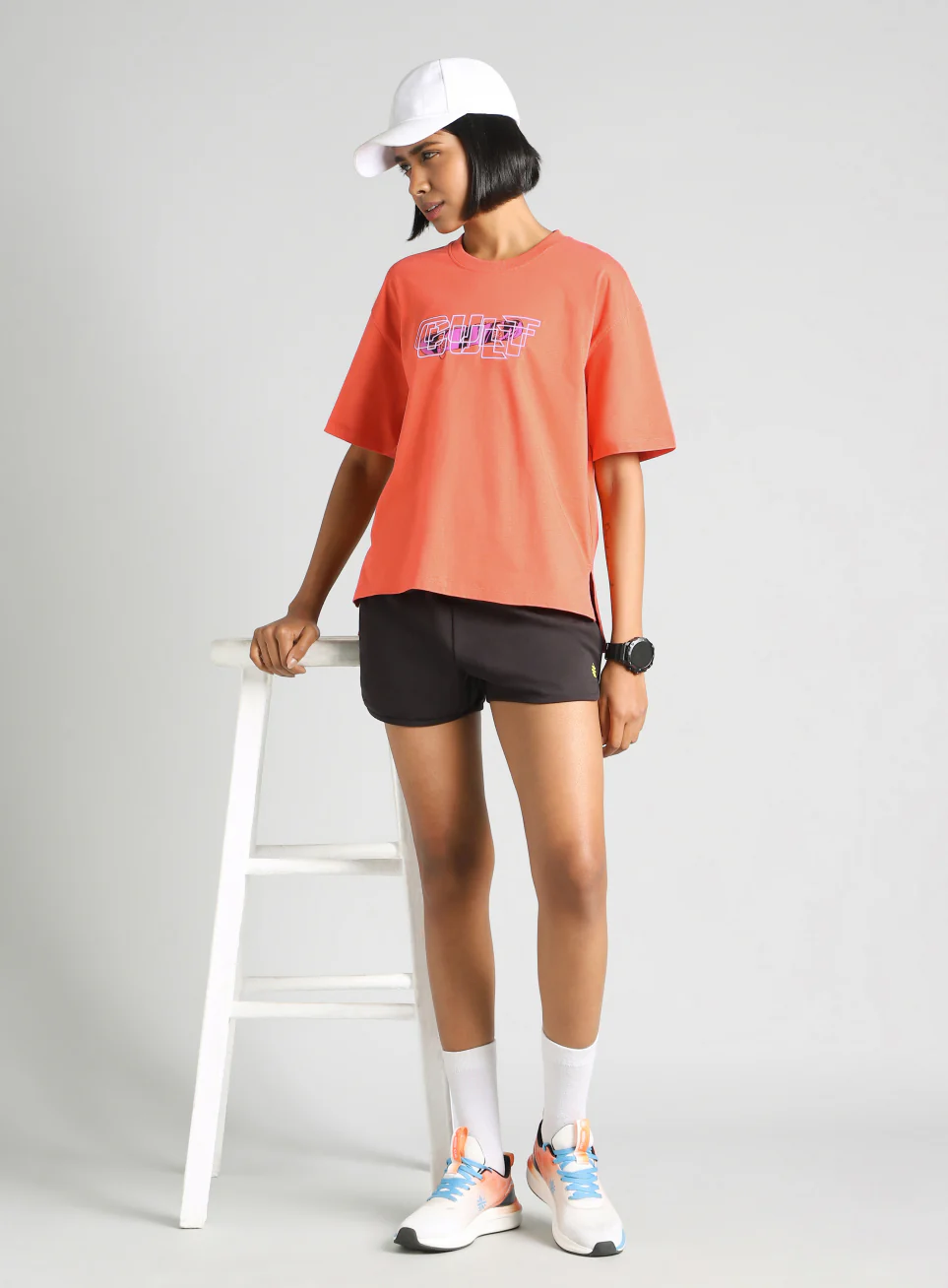 Women's Orange Skate Graphic Oversized Fit T-Shirt - Image 2