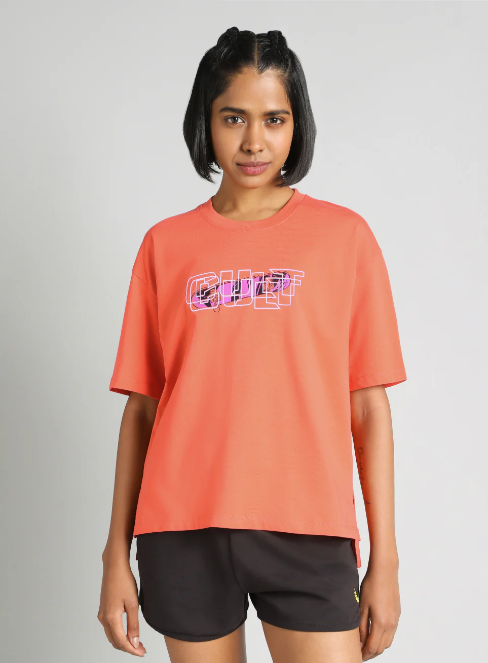 Women's Orange Skate Graphic Oversized Fit T-Shirt - Image 4