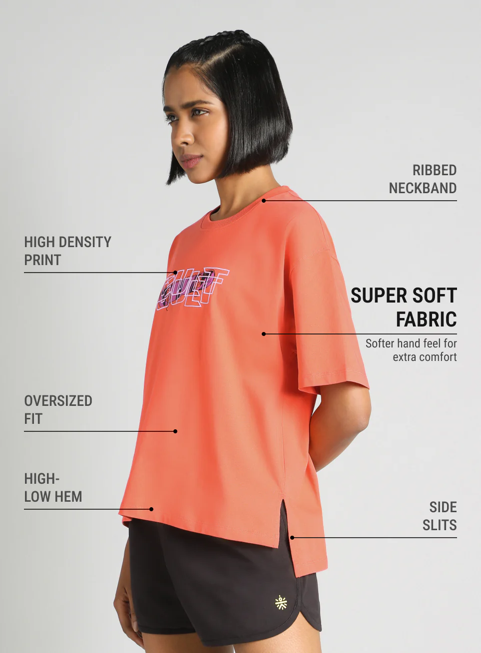 Women's Orange Skate Graphic Oversized Fit T-Shirt - Image 5