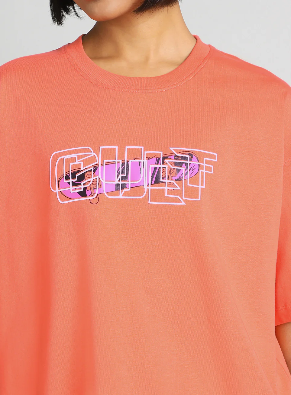 Women's Orange Skate Graphic Oversized Fit T-Shirt - Image 7