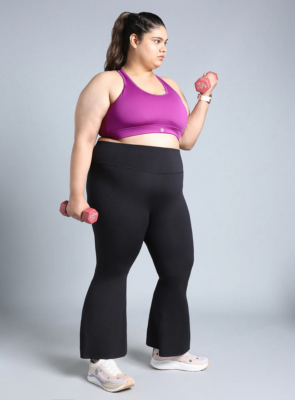 Women's Pink Adjustable Strap Training High Support Plus Size Sports Bra - Image 3