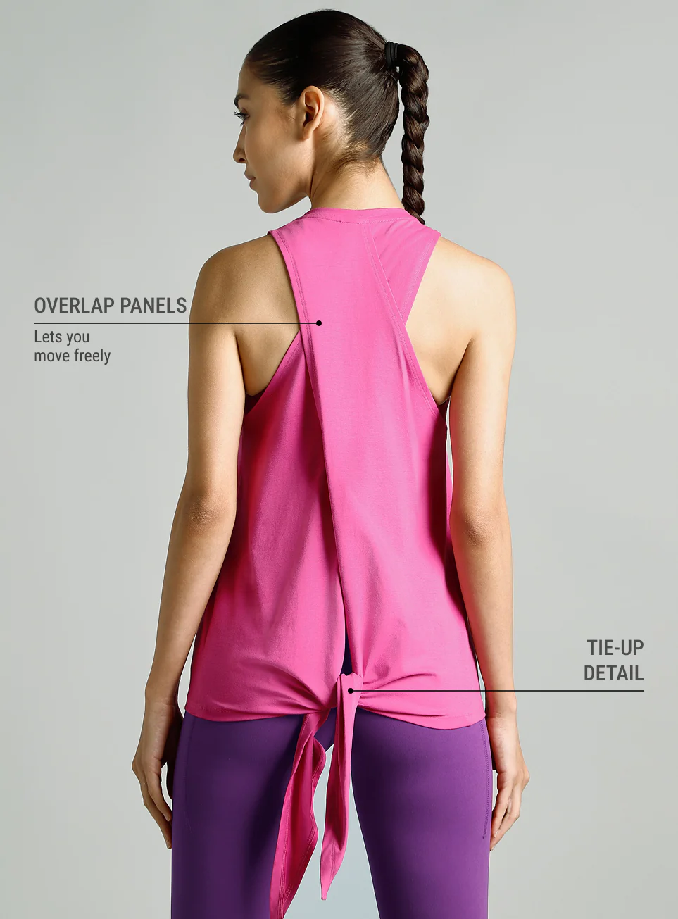 Women's Pink Back Tie- up Flow Yoga Tank - Image 6