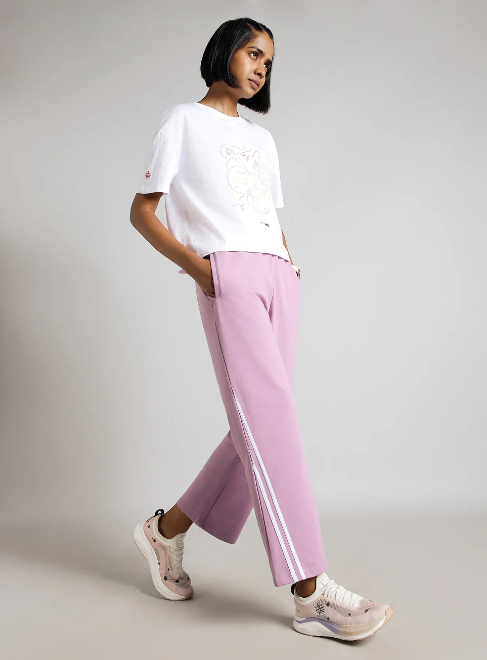 Women's Pink Contrast Edge Straight Fit Trackpants - Image 2