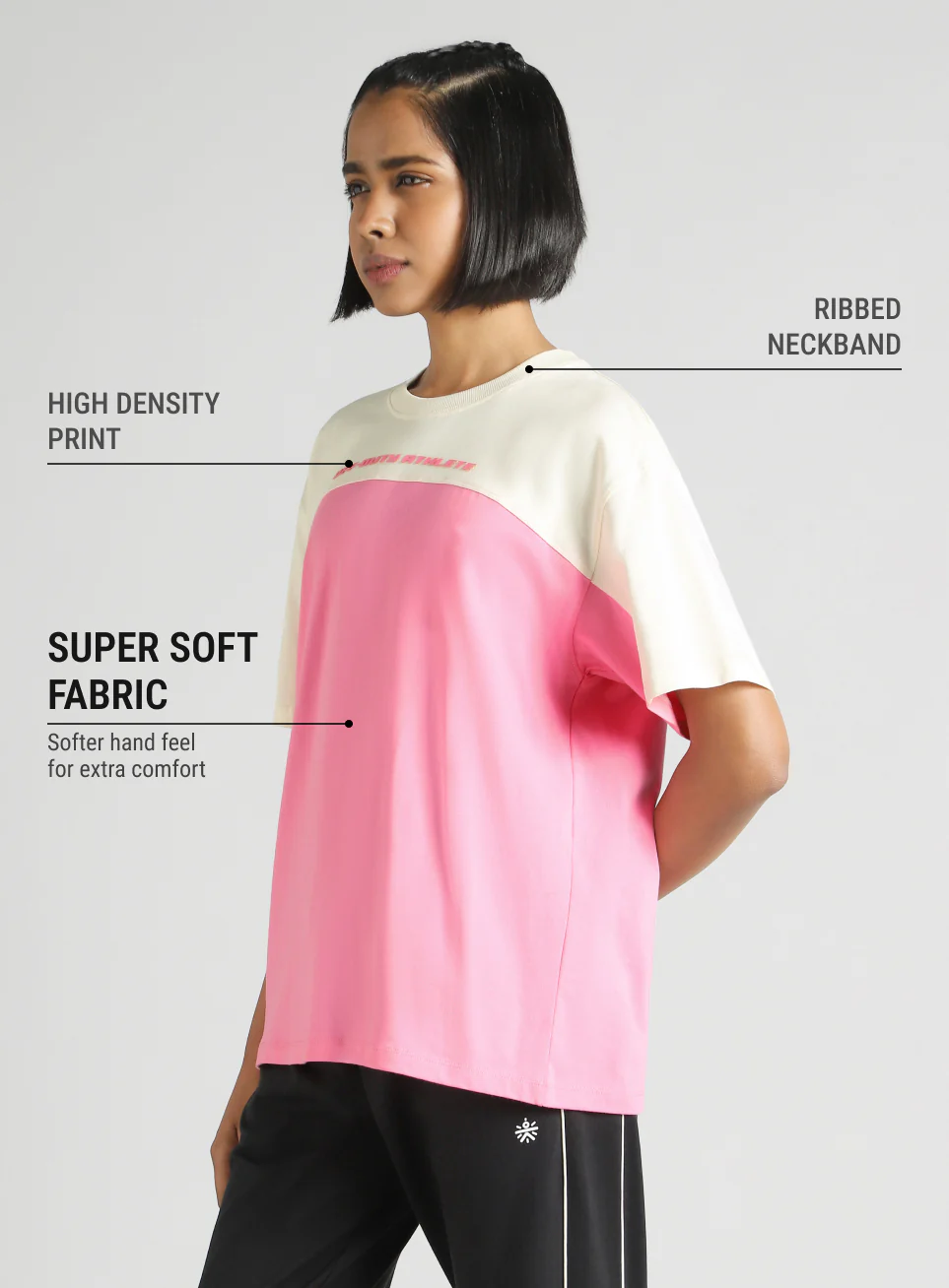 Women's Pink Offbeat Colorblock Oversized Fit T-Shirt - Image 5