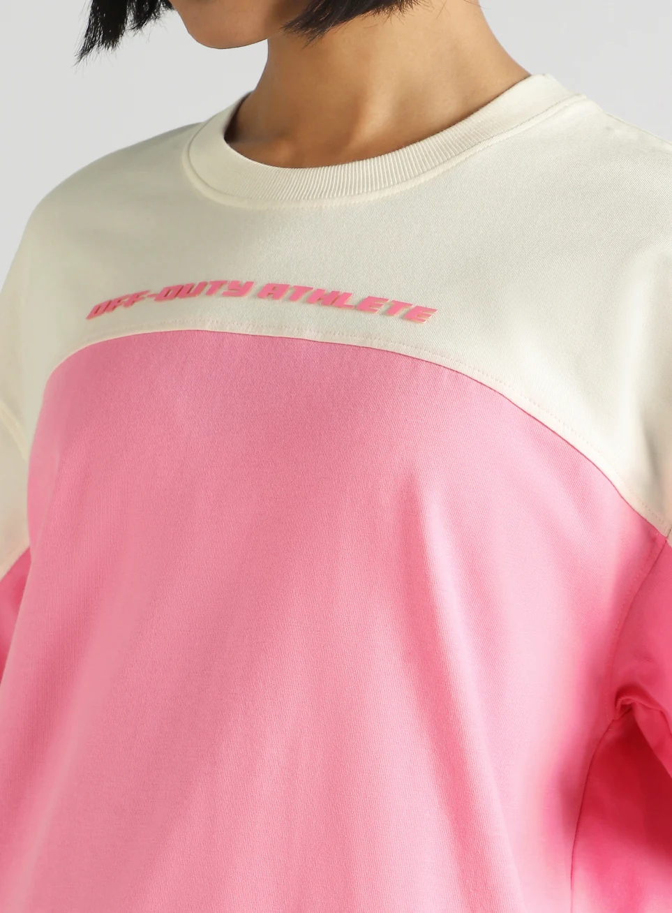 Women's Pink Offbeat Colorblock Oversized Fit T-Shirt - Image 7