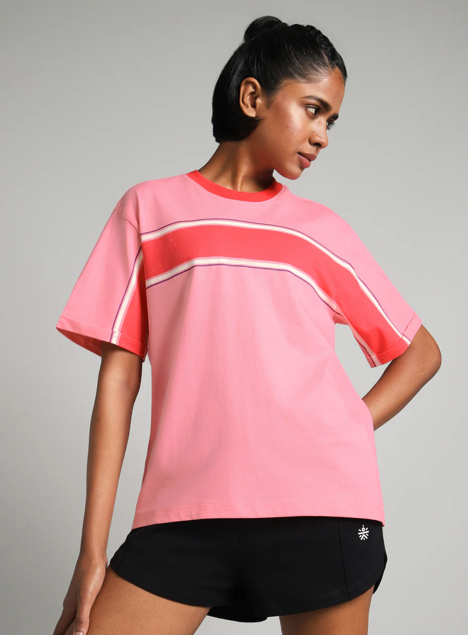 Women's Pink Pop Block Playful Relaxed Fit T-shirt