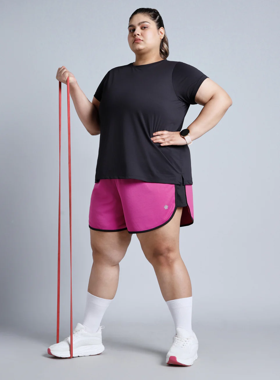 Women's Pink Power Active Plus Size Shorts - Image 2