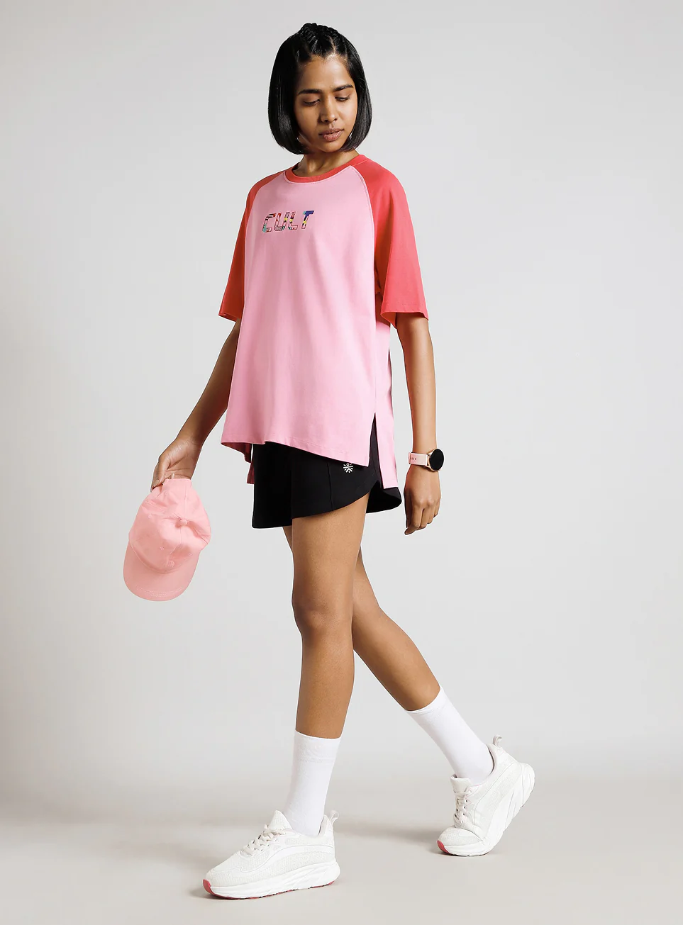Women's Pink Retro Block Graphic Oversized T-shirt - Image 2