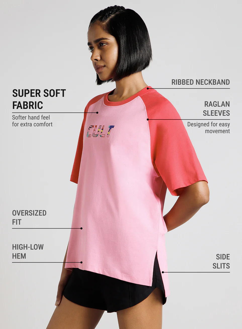 Women's Pink Retro Block Graphic Oversized T-shirt - Image 5