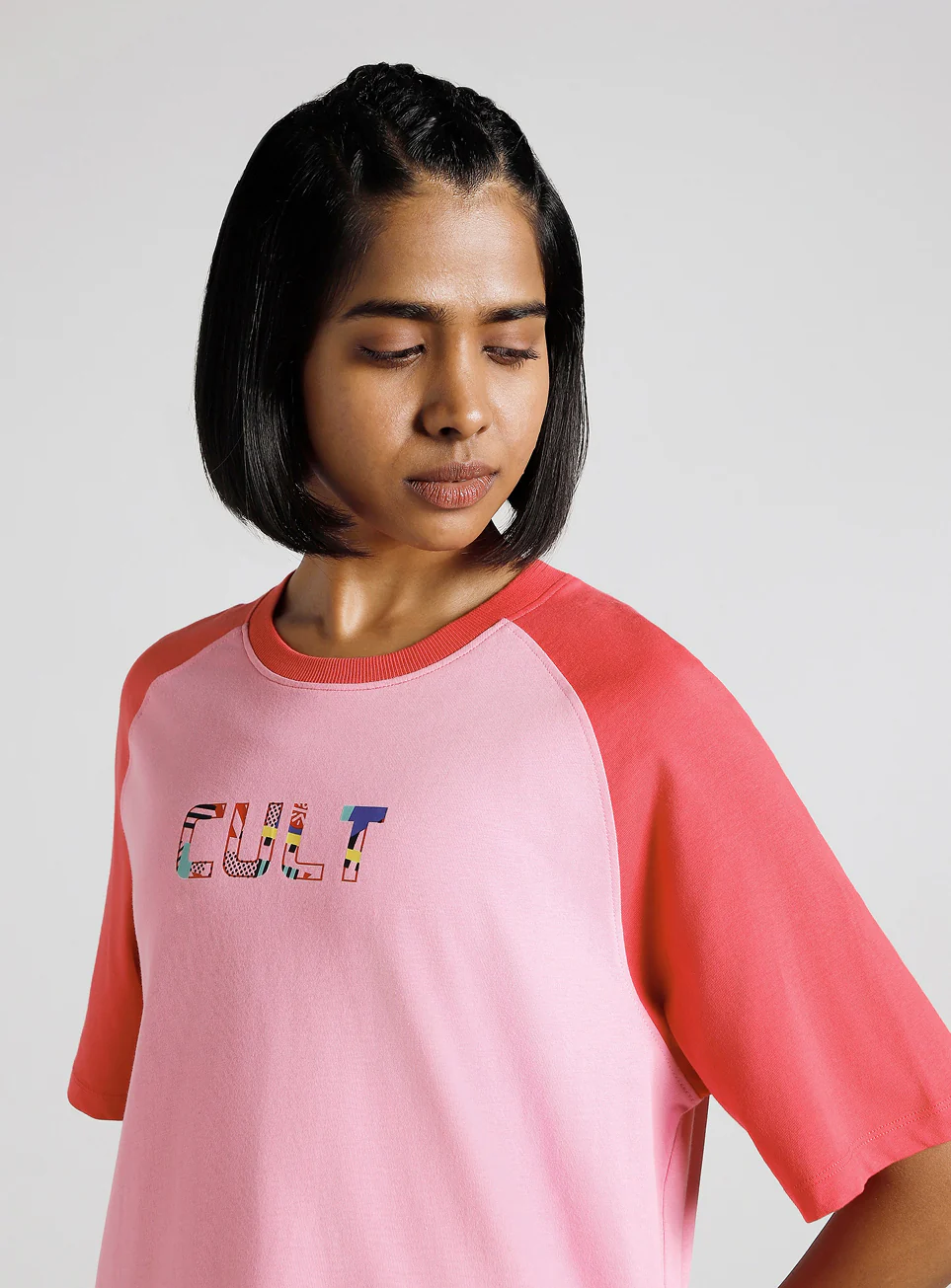 Women's Pink Retro Block Graphic Oversized T-shirt - Image 7