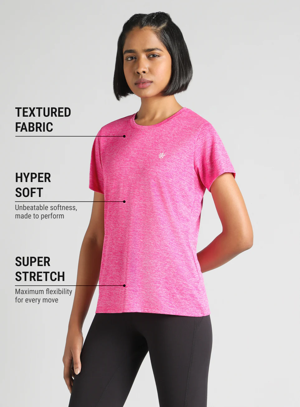 Women's Pink Textured Active T-Shirt - Image 5