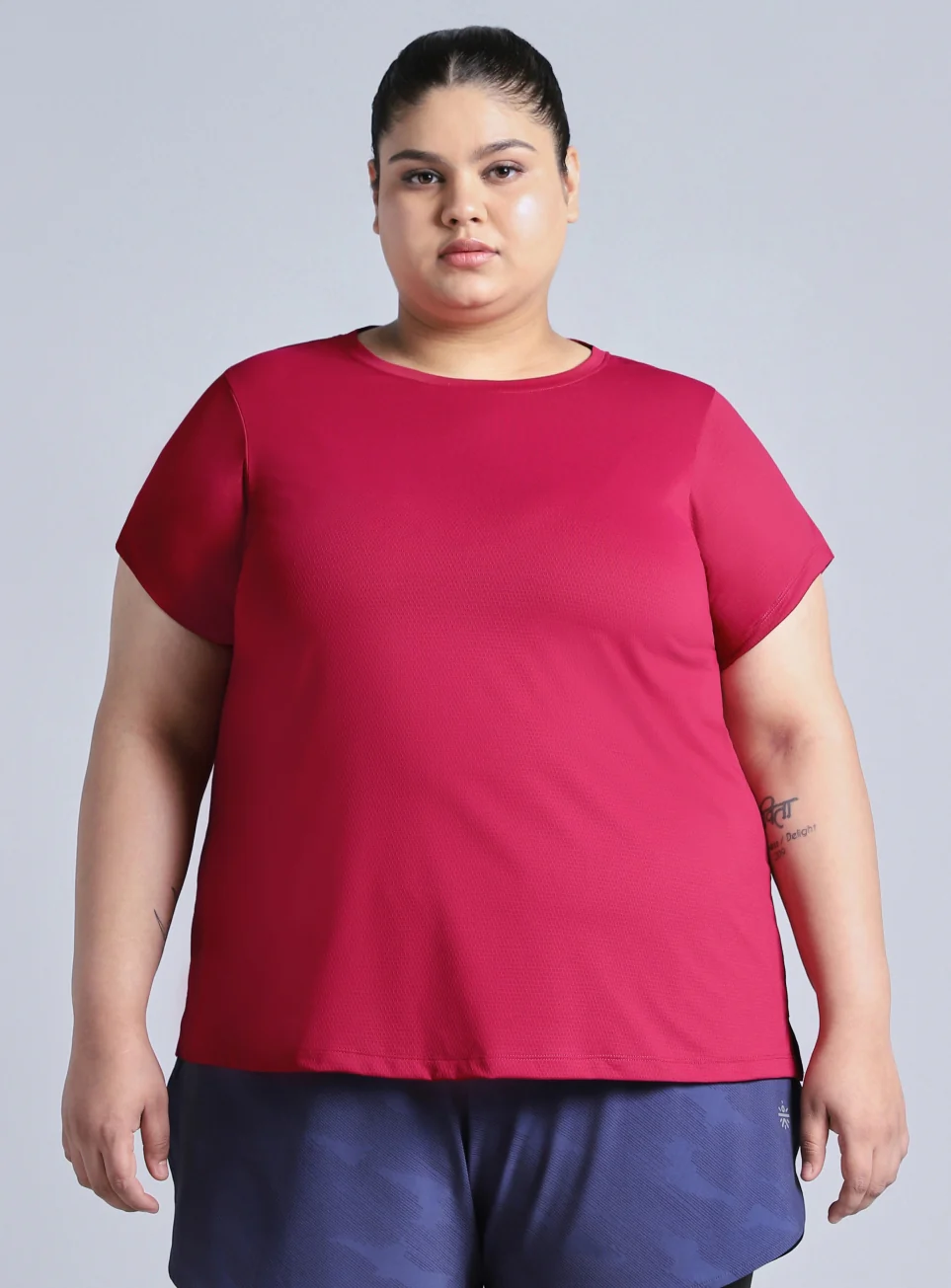 Women's Pink Training Essential Plus Size Regular Fit T-shirt - Image 4
