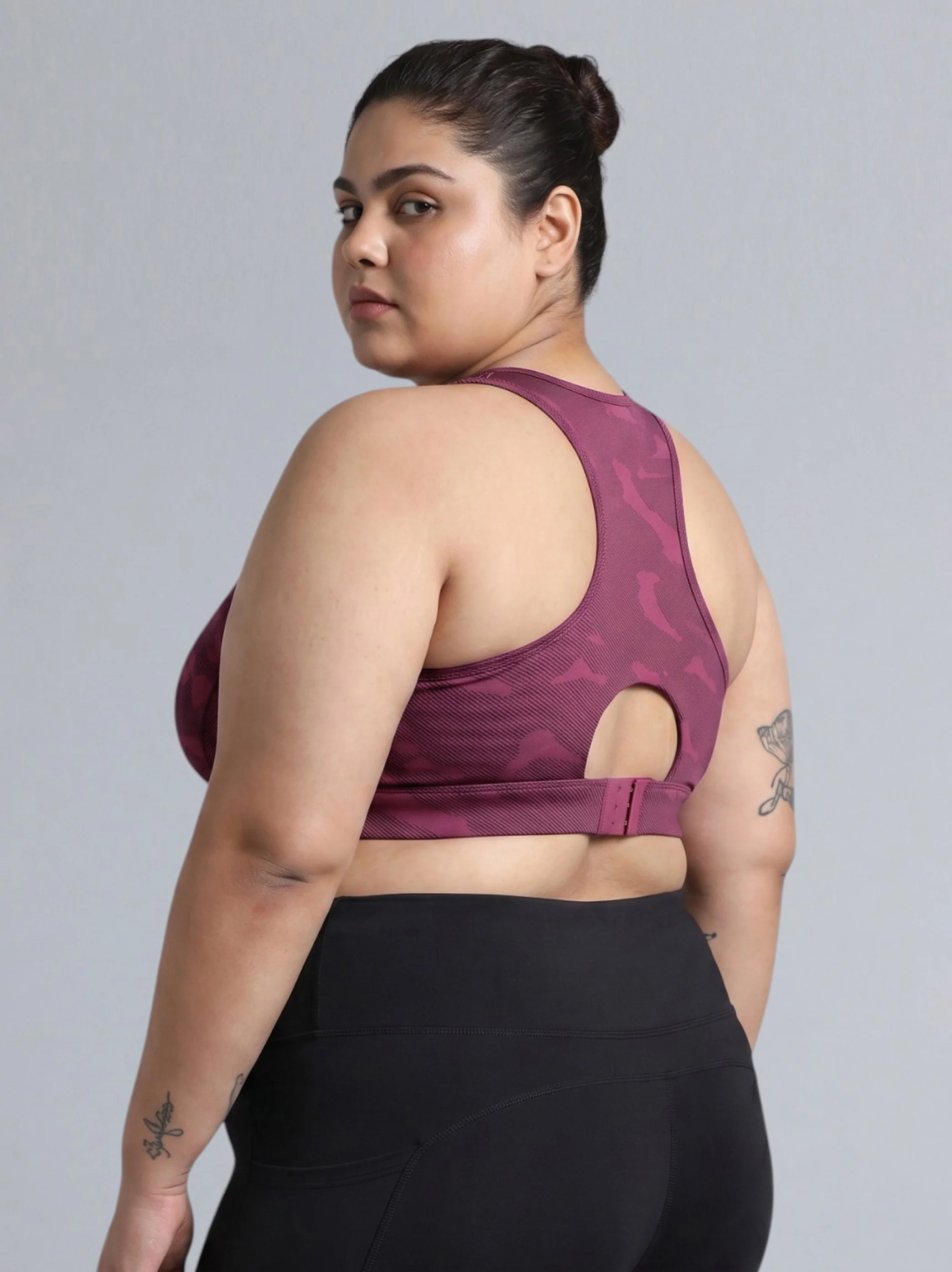 Women's Pink Urban Camo Running High Support Plus Size Bra