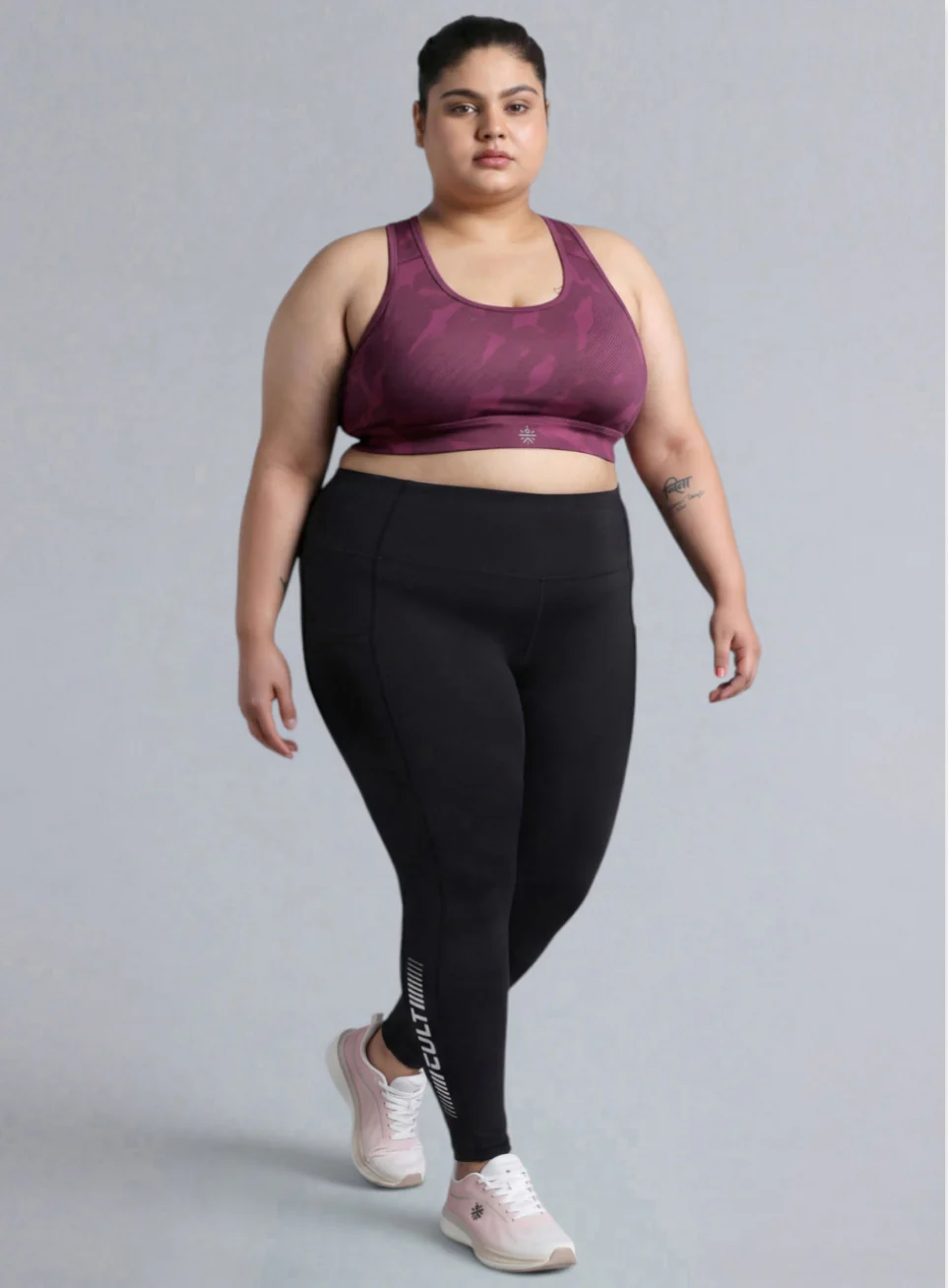 Women's Pink Urban Camo Running High Support Plus Size Bra - Image 2