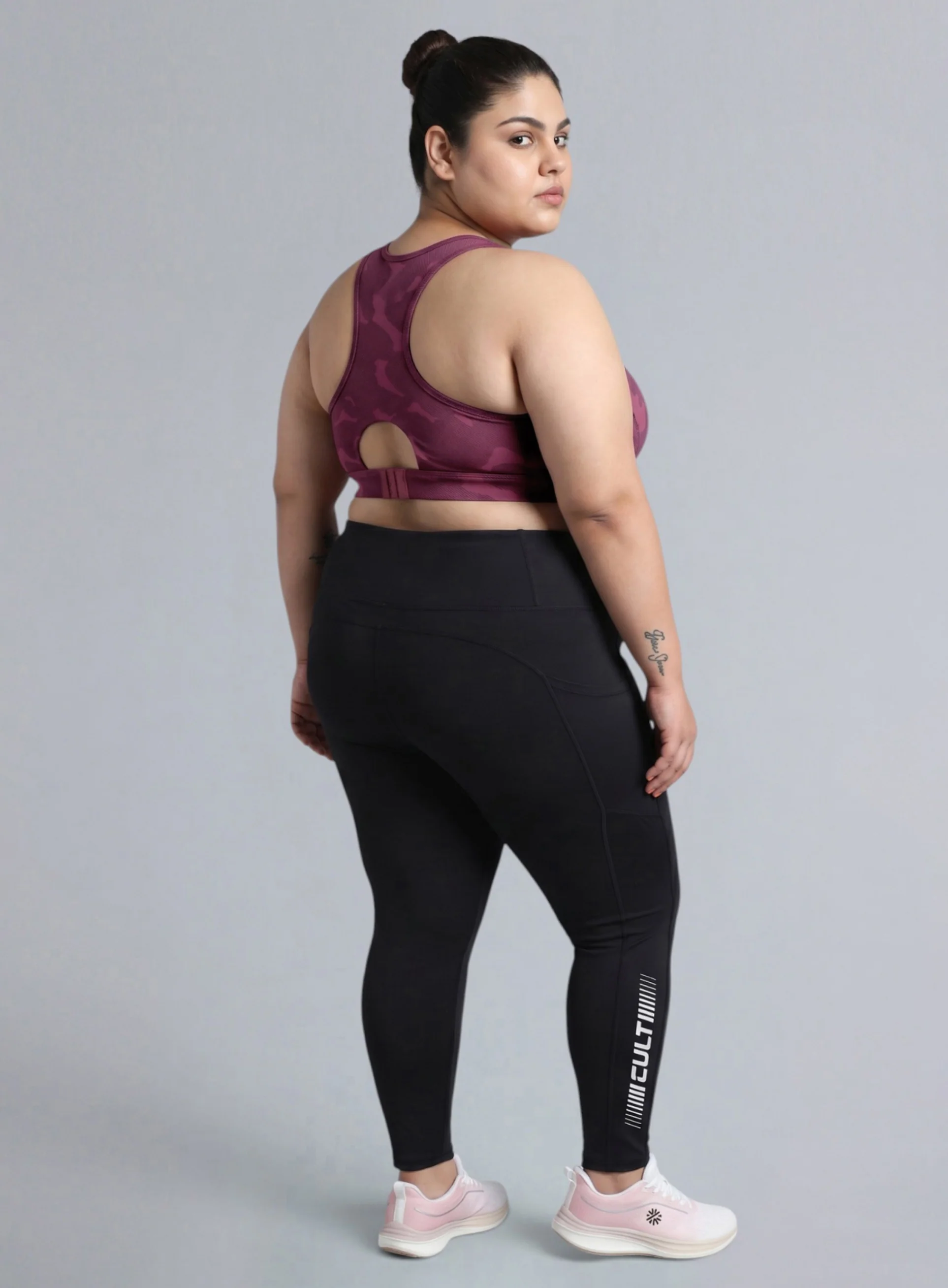 Women's Pink Urban Camo Running High Support Plus Size Bra - Image 3