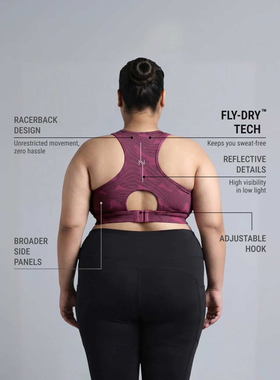 Women's Pink Urban Camo Running High Support Plus Size Bra - Image 6