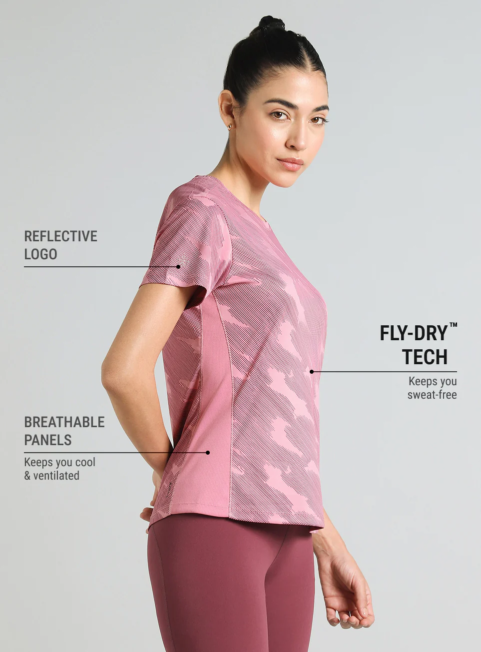 Women's Pink Urban Camo Running T-shirt - Image 5