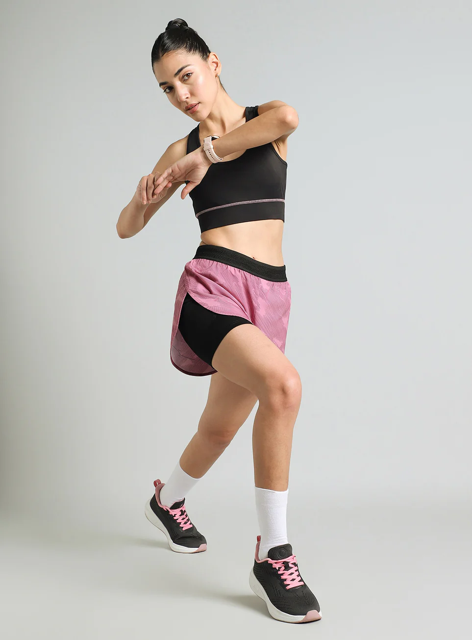 Women's Pink Urban Camo Shorts with Inbuilt Tights - Image 2