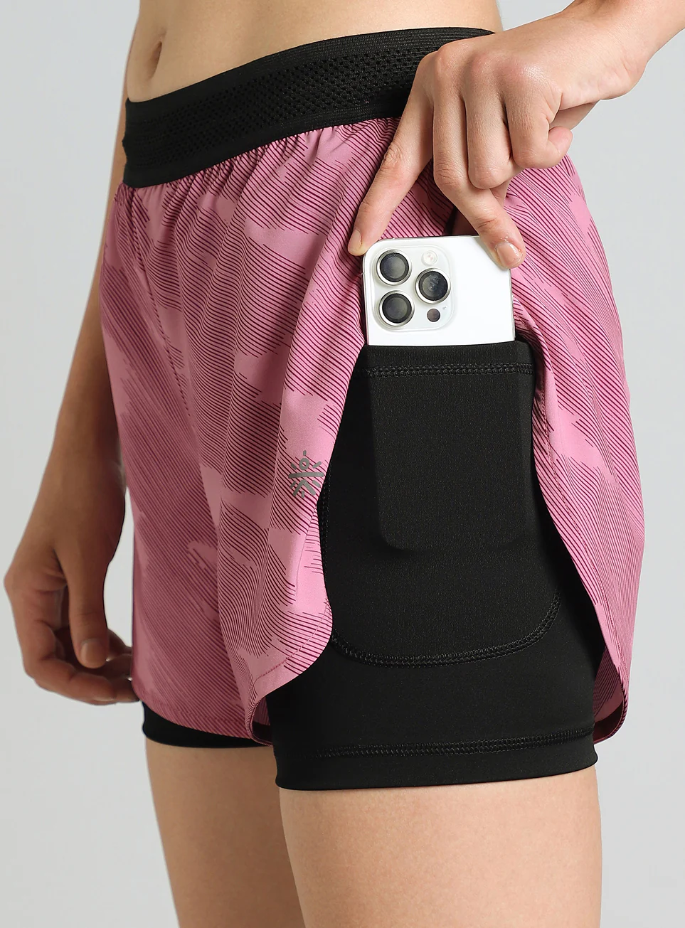 Women's Pink Urban Camo Shorts with Inbuilt Tights - Image 7