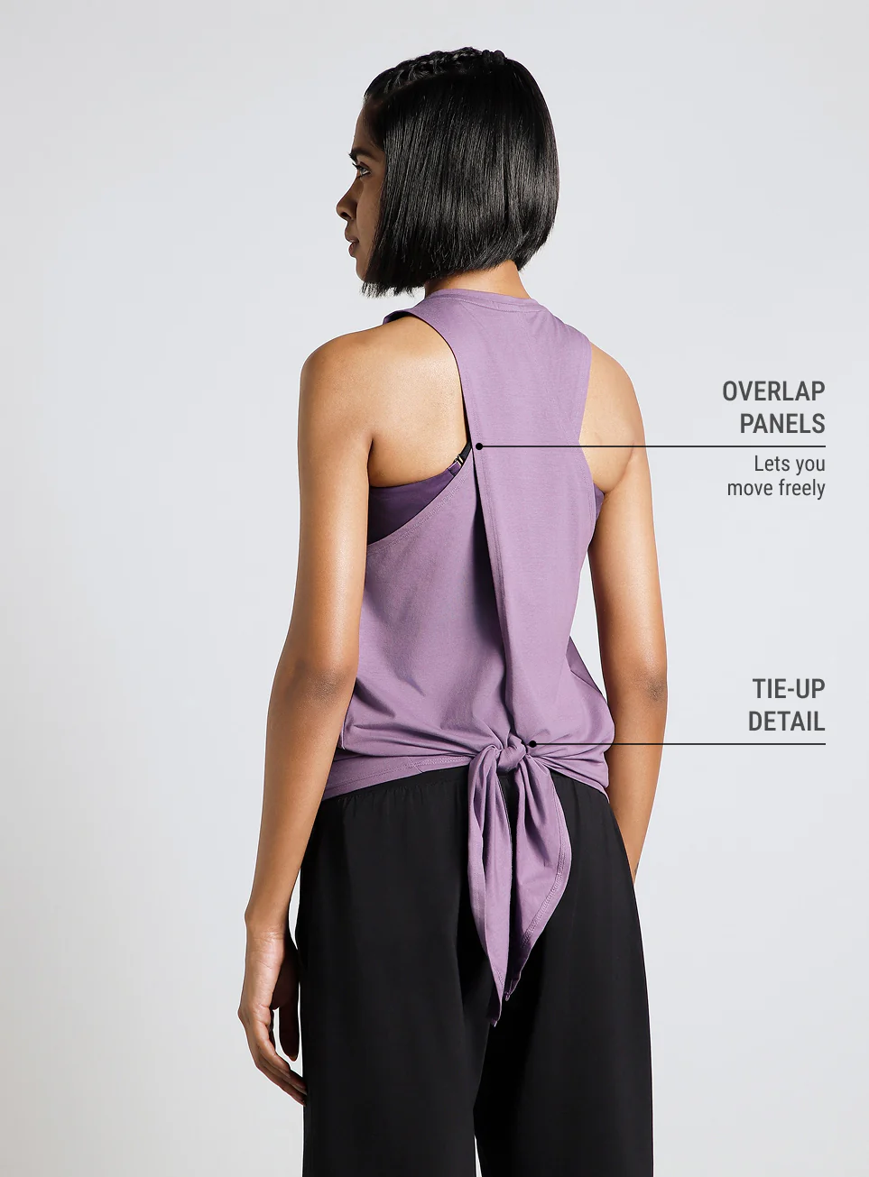 Women's Purple Back Tie-Up Flow Yoga Tank - Image 6
