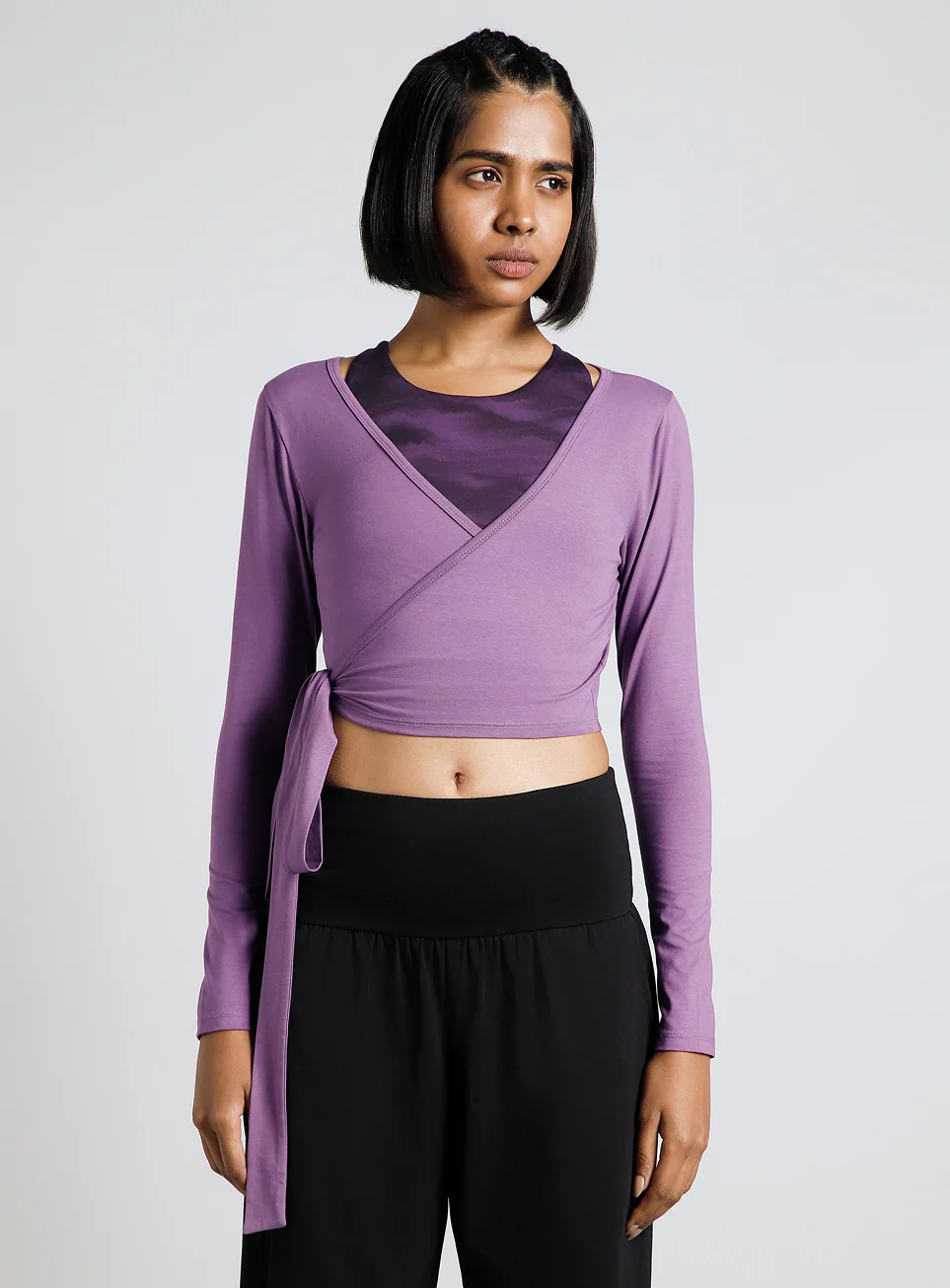 Women's Purple Back Wrap Around Flow Yoga Tank - Image 4