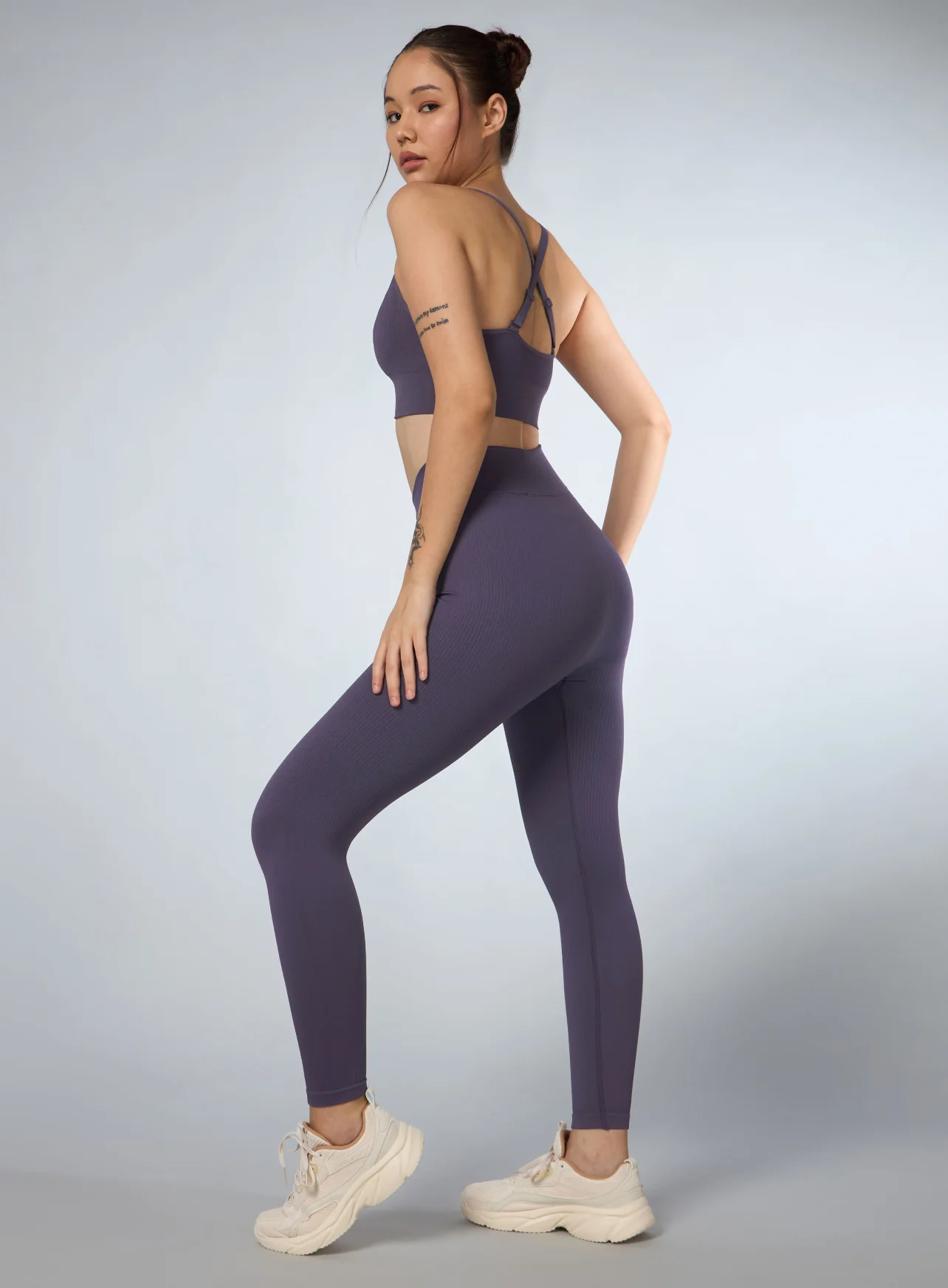 Women's Purple Cross Fit Seamless Tights - Image 2