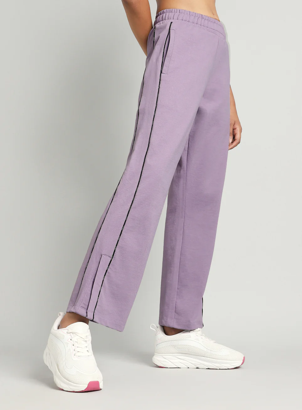 Women's Purple Panelled Straight Fit Trackpants