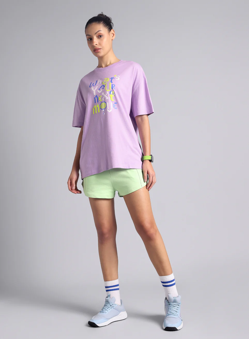 Women's Purple Sporty Graphic Oversized T-shirt - Image 2